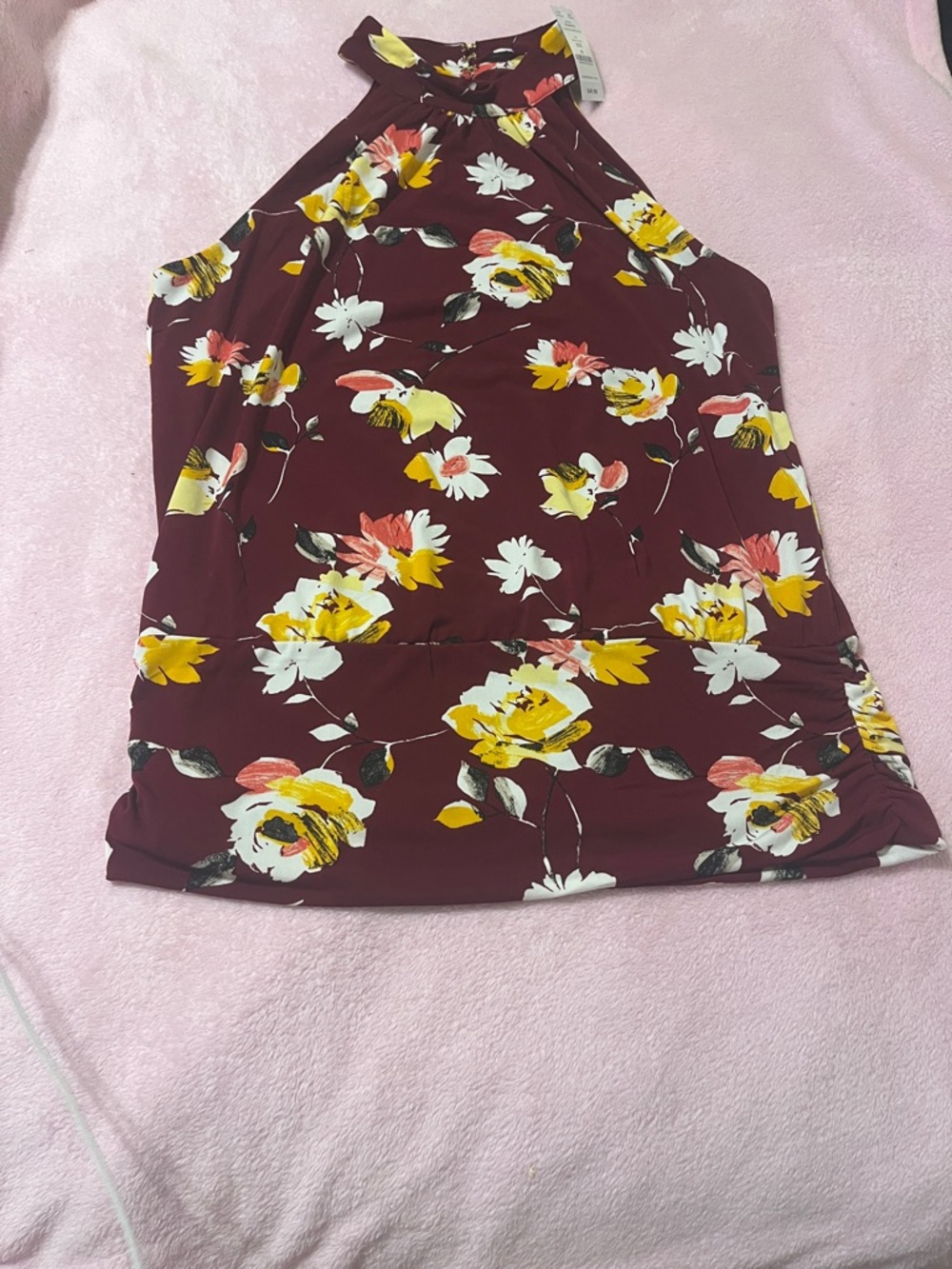 White House Black Market Burgundy Floral Halter Top